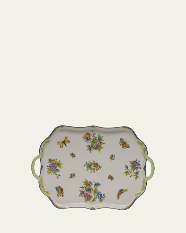 Queen Victoria Blue Rectangular Tray with Branch Handles